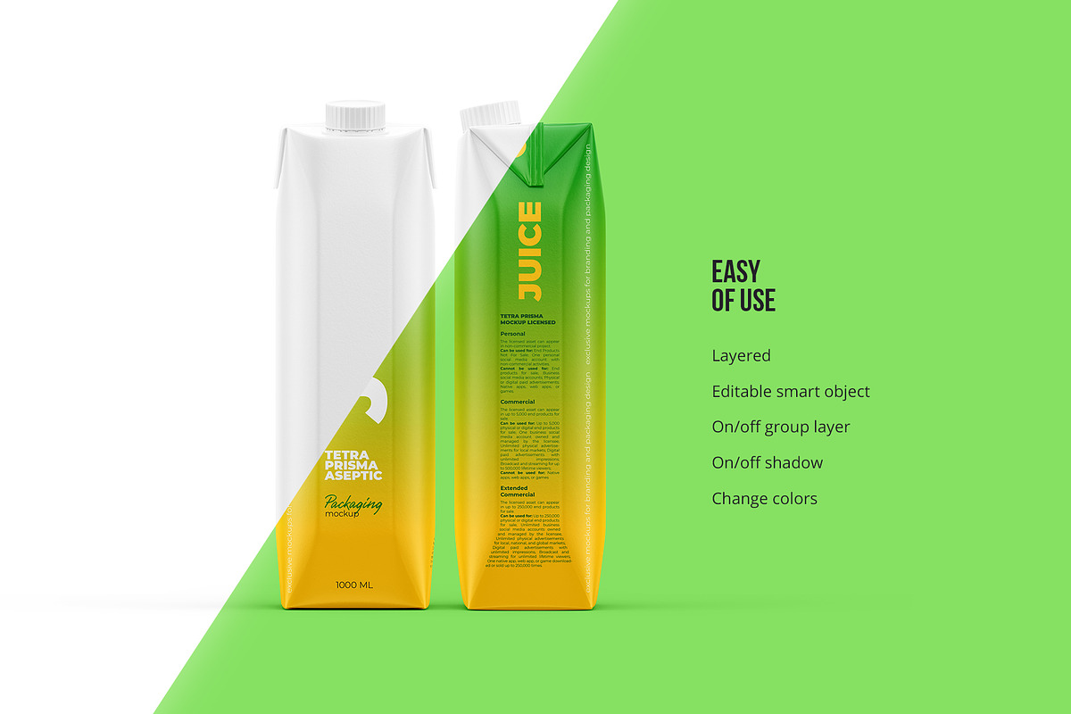 Juice Mockup Tetra Prisma 1000ml, a Packaging Mockup by easymock (Photo 5 of 10)