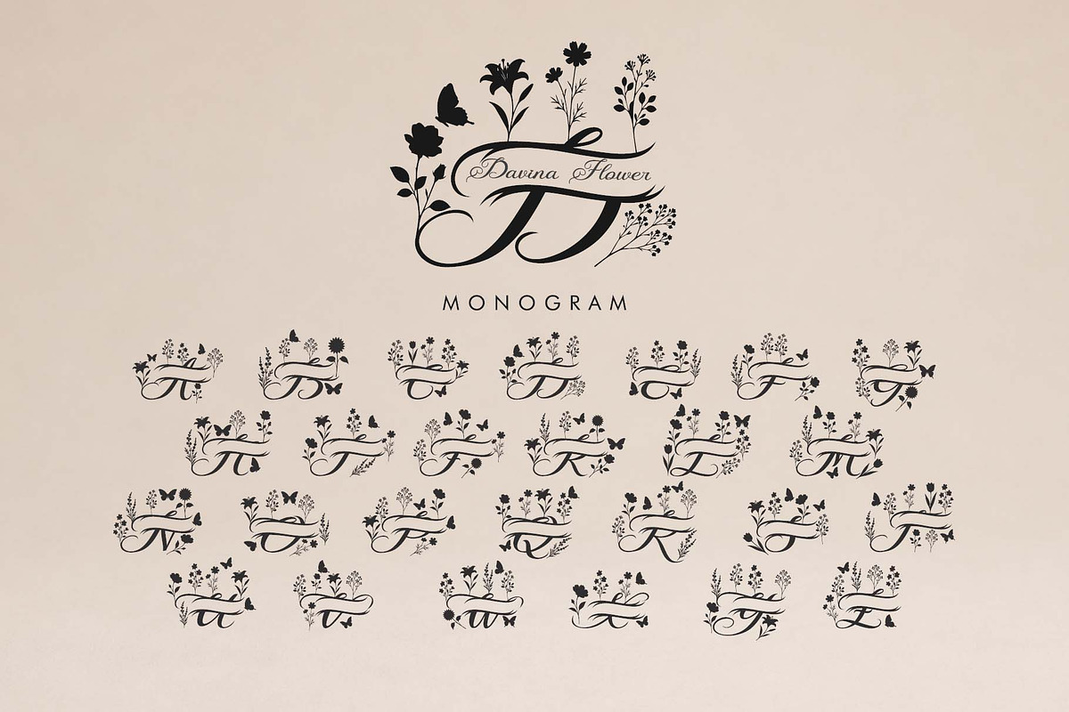 Davina Flower Monogram, a Handwritten Font by Yoga Letter (Photo 5 of 8)