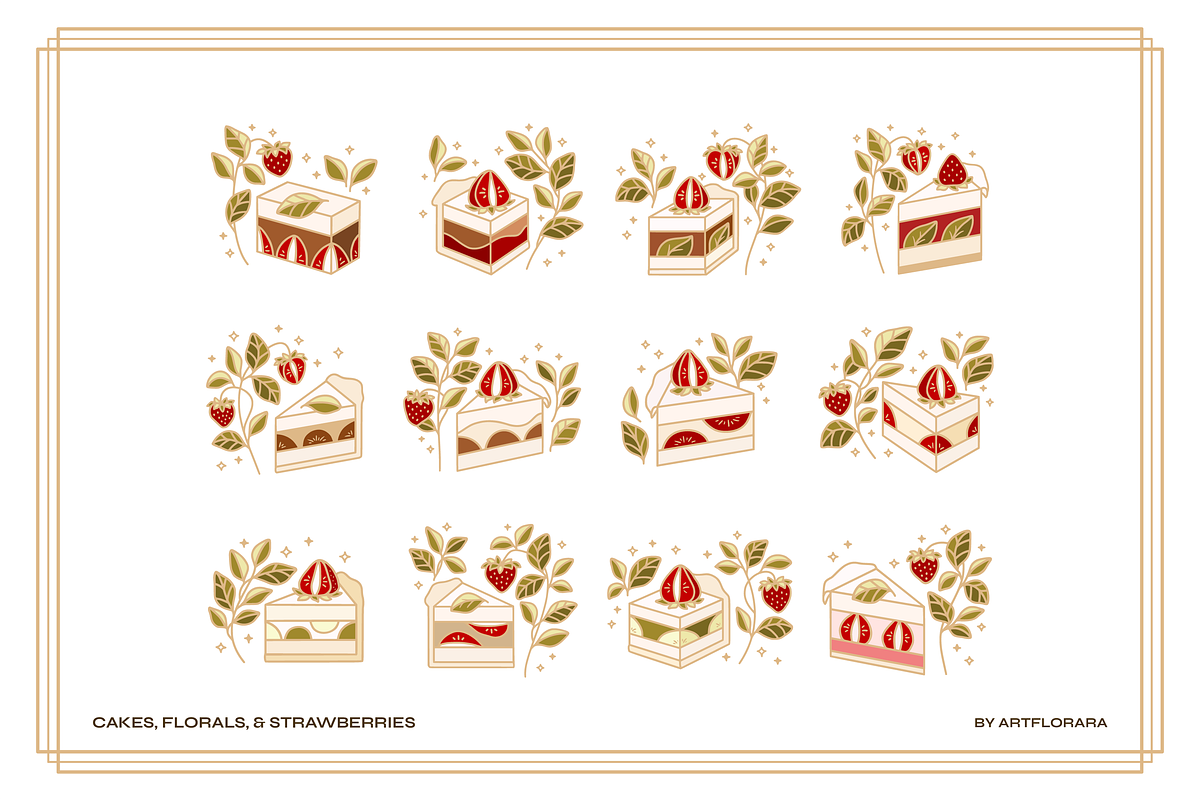 Sweet Cakes - Elements & Patterns, a Food Illustration by Artflorara (Photo 5 of 12)