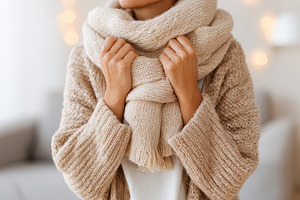 Cozy woman in beige scarf and sweater, a Beauty & Fashion Photo by AlyaAnd