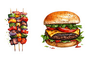 Watercolor BBQ Barbecue Clipart, an Illustration by Craft Nest (Thumbnail 11 of 11)