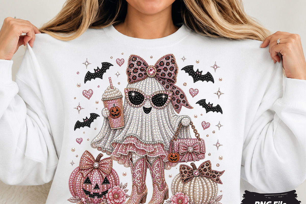 Cute Rhinestone Ghost PNG, a Seasonal Illustration by DreamCafeArt (Photo 1 of 6)
