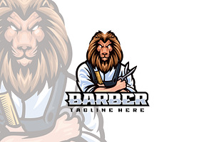 Lion Barber Mascot Style.