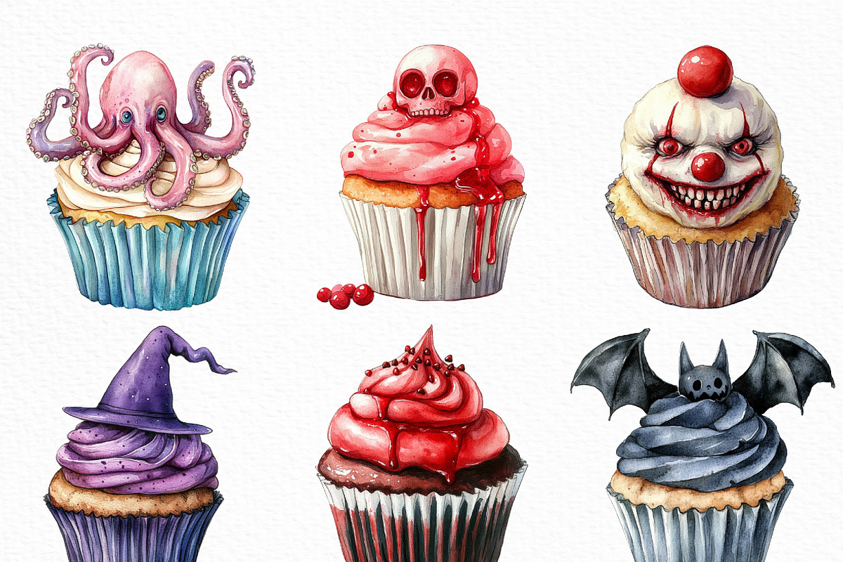 Halloween Scary Cupcake Clipart, an Illustration by Craft Nest (Photo 4 of 6)