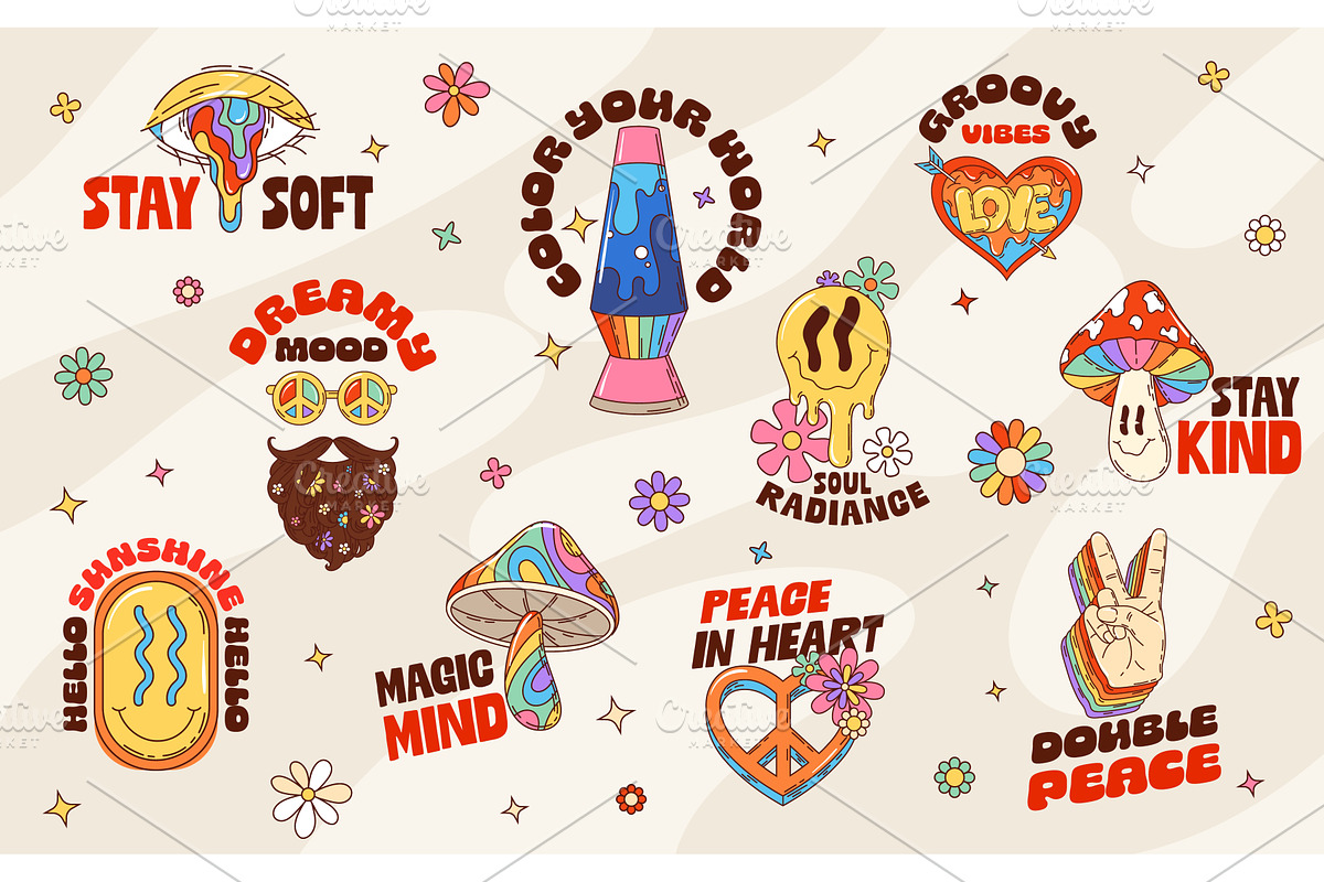 Retro y2k groovy stickers, an Object Illustration by Buch&Bee