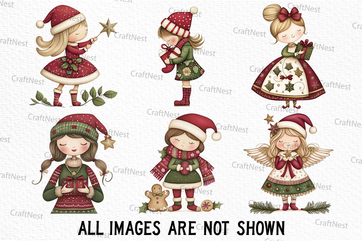 Sparkling Christmas Girl Clipart, an Illustration by Craft Nest (Photo 3 of 6)