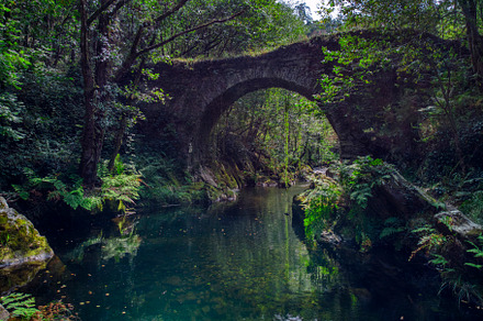 Ancient Roman bridge over the Polea river in Villayon, Asturias, Spain., an Architecture Photo by CreativePhotoSpain