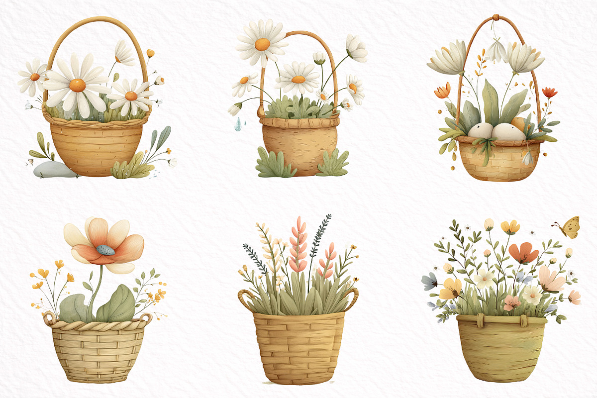 Watercolor Spring Flower Basket, an Illustration by DreamArtGraphic (Photo 5 of 8)