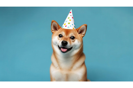 Shiba Inu dog wearing a colorful