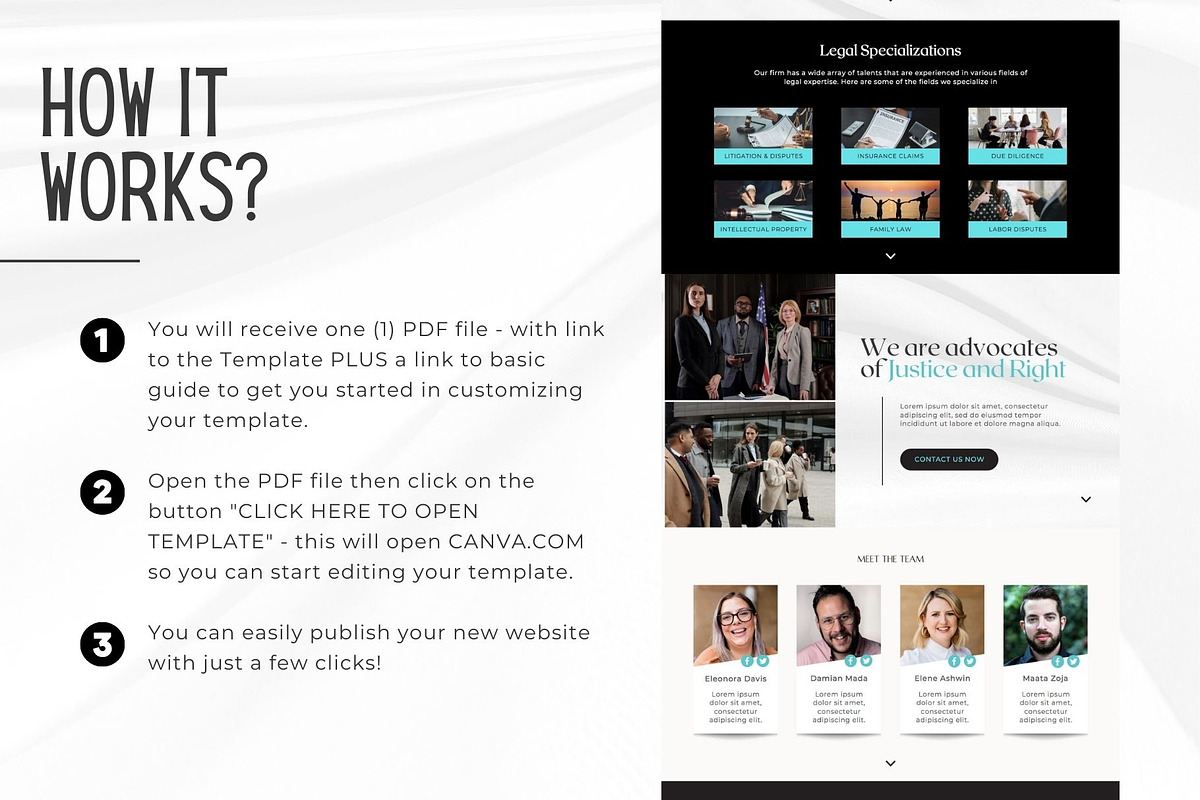 Law Firm Canva Website Template, a Landing Page Template by Kromatic Design Studio (Photo 7 of 8)