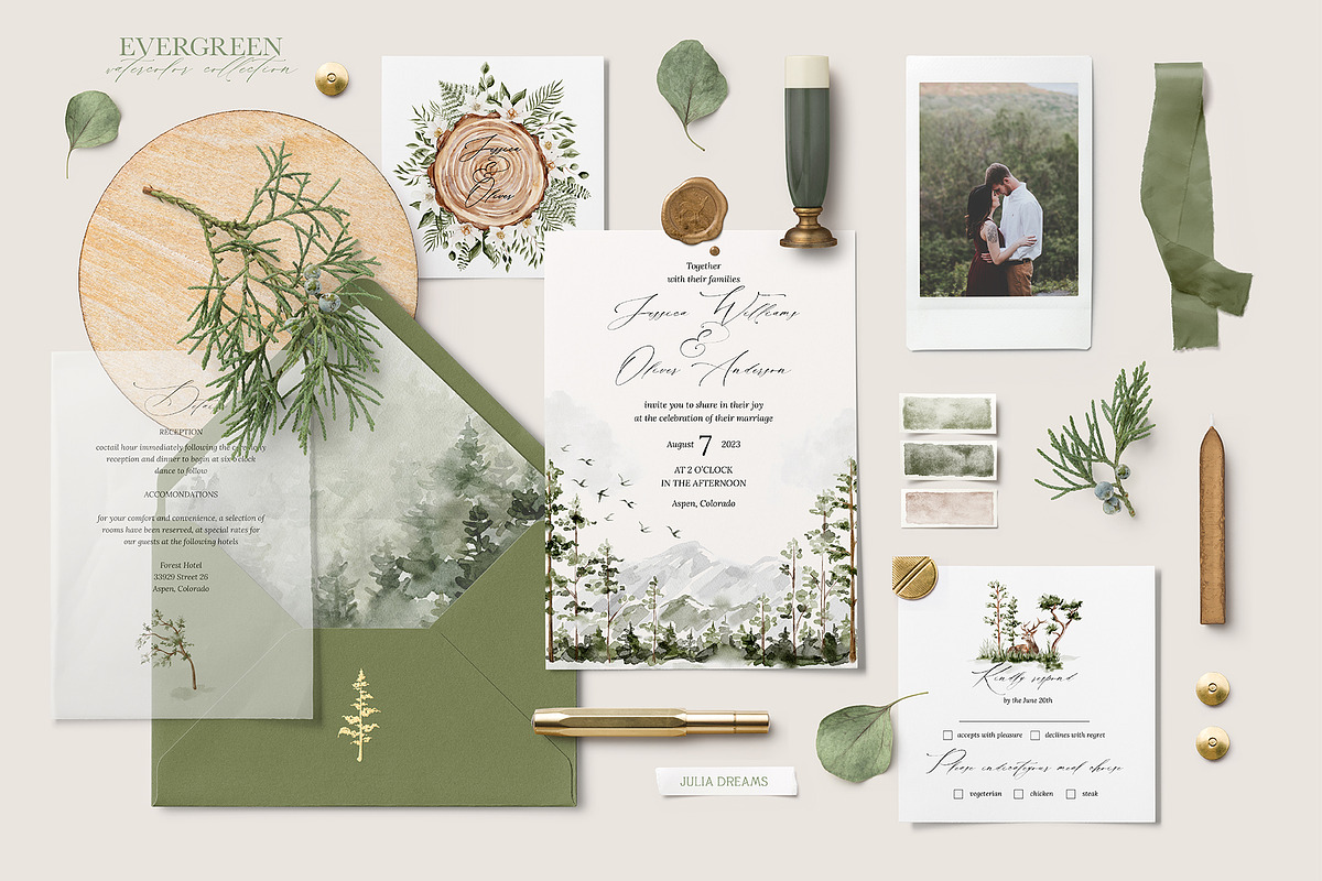 Evergreen Watercolor Forest, an Animal Illustration by Julia Dreams (Photo 2 of 10)