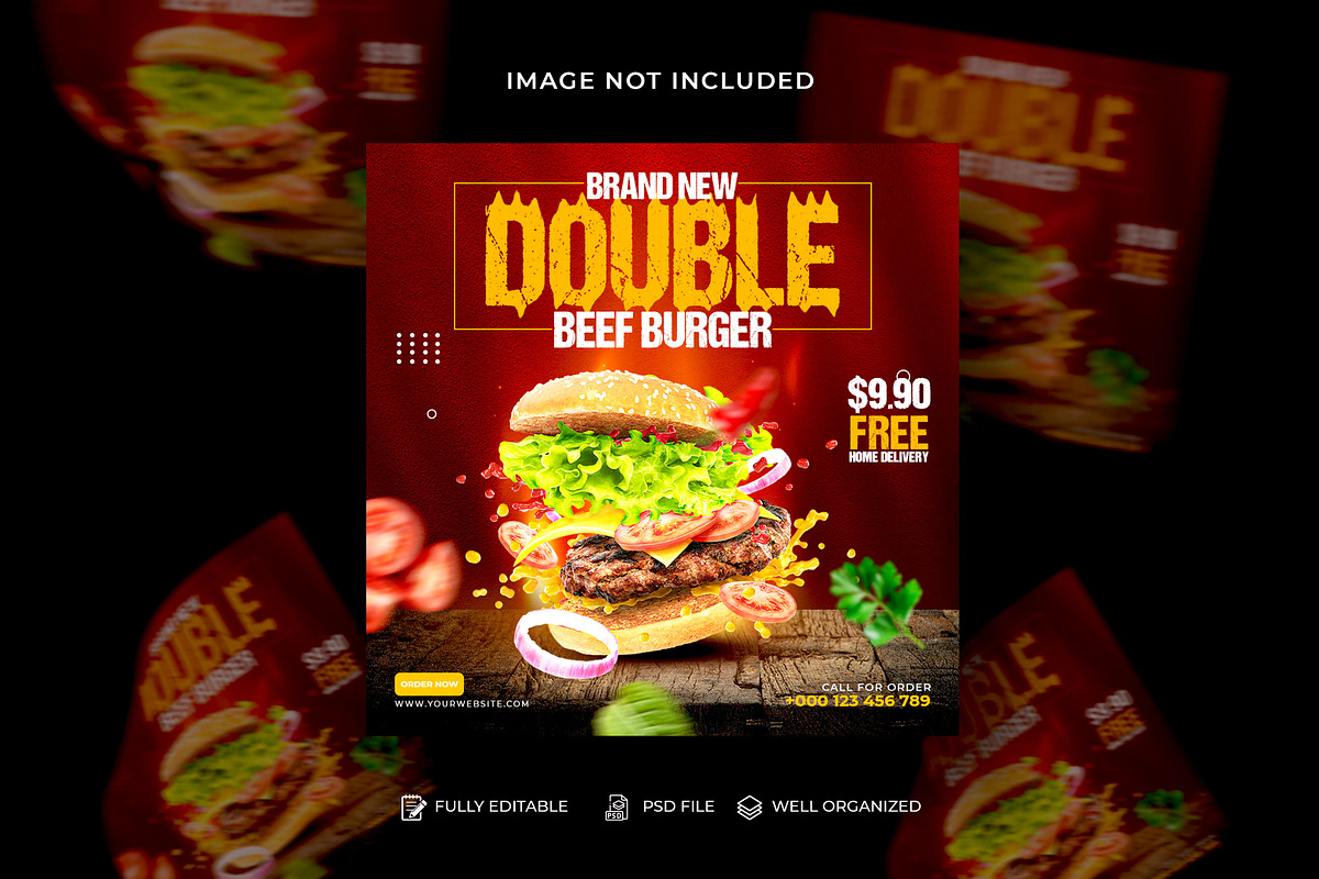 Food Social Media Post Design Bundle, a Social Media Template by Design Fly (Photo 8 of 16)