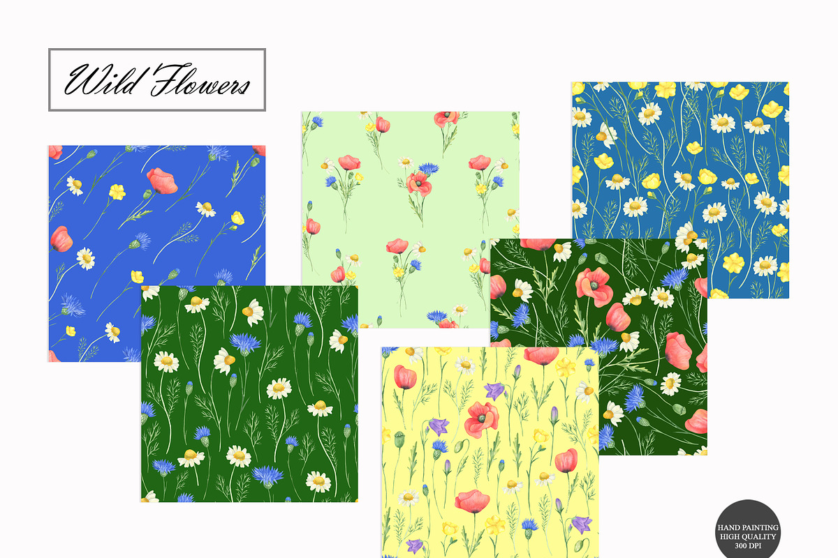 Wildflower Seamless Patterns, an Illustration by OlDm_Shop (Photo 2 of 10)