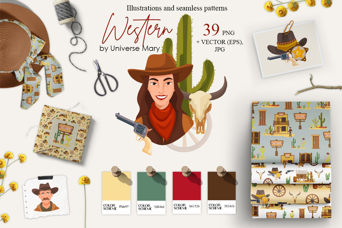Western Cowboy Vector Clipart Set, a Person Illustration by Universe Mary (Photo 1 of 9)