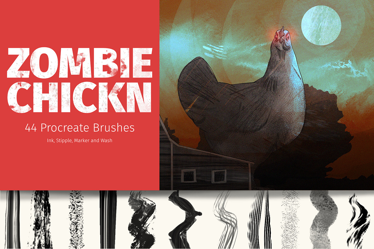 Zombie Chickn (ink brushes), a Brush Add-On by Kassandra Escoe (Photo 1 of 18)