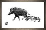 Pigs Sumi-e, an Animal Illustration by StabuLaRasa illustration (Thumbnail 2 of 17)
