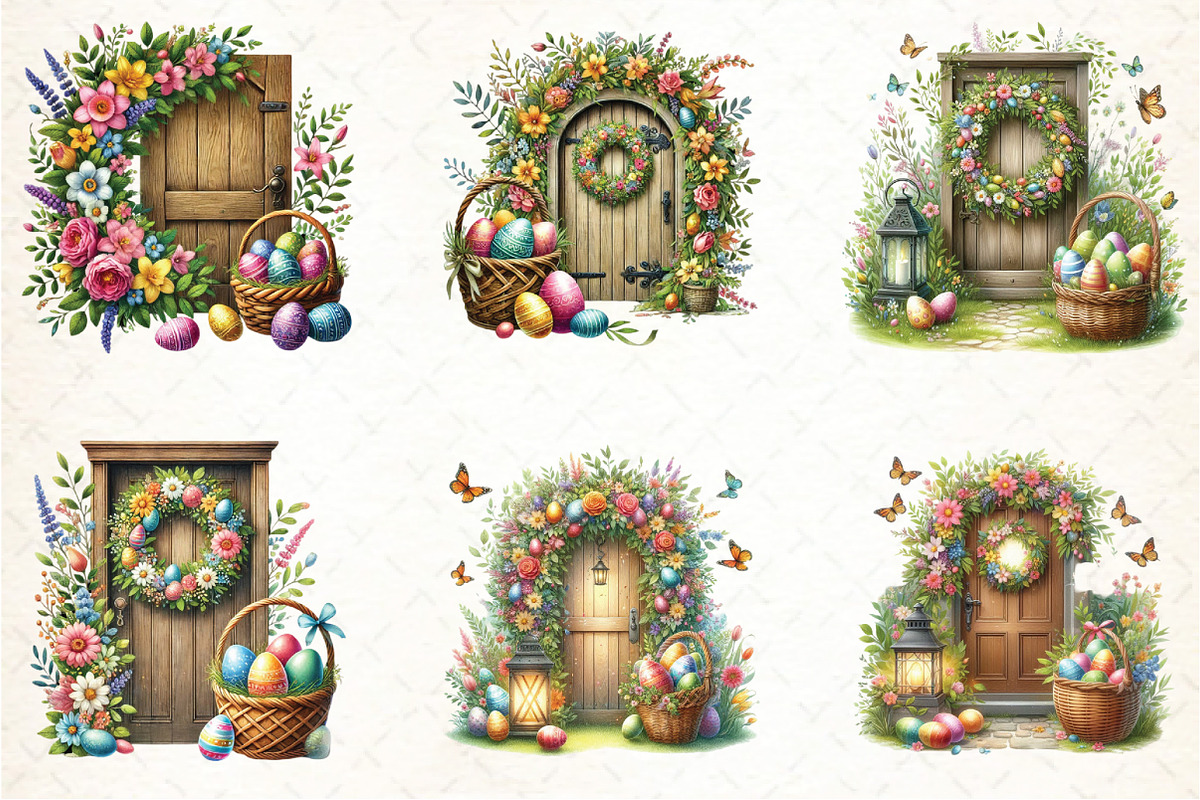 watercolor Easter Doors Clipart, an Illustration by DreamCafeArt (Photo 5 of 5)