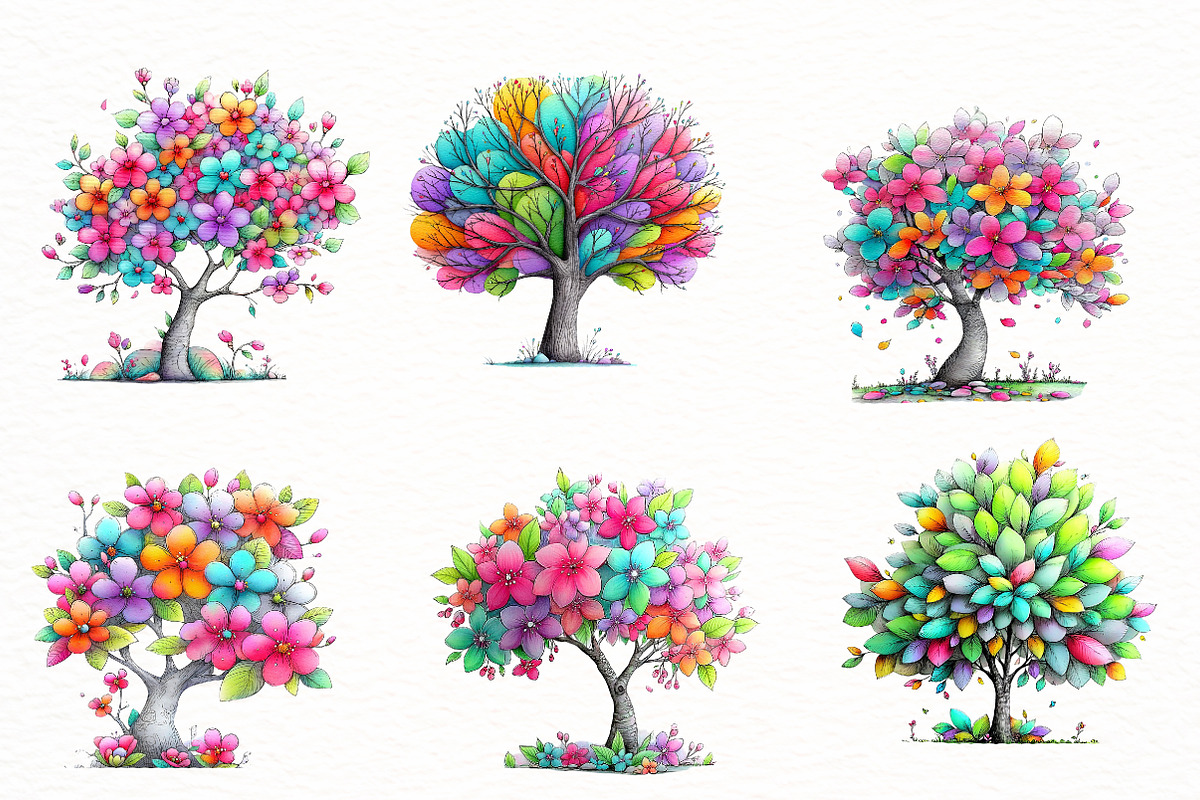 watercolor happy spring tree clipar, an Illustration by Designworld (Photo 4 of 8)