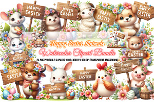 Happy Easter Animals Sublimation, a Seasonal Illustration by Craft Nest