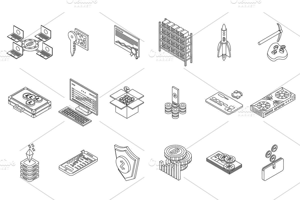 Cryptocurrency icons set vector, a Technology Illustration by Ylivdesign