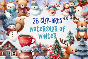 25 Watercolor Clip Arts Of Winter