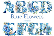 Blue Flowers Alphabet, a Decorative Illustration by GlamArtZhanna (Thumbnail 5 of 5)