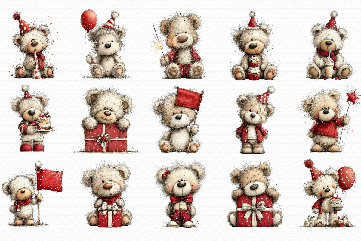 Whimsical Birthday Teddy Bear Clipar, an Illustration by Libby Wishes (Photo 2 of 5)