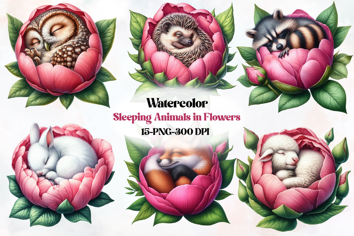 Sleeping Animals in Flowers, an Illustration by Designworld (Photo 1 of 5)