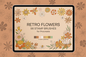 Groovy Retro Flowers Stamp Brushes