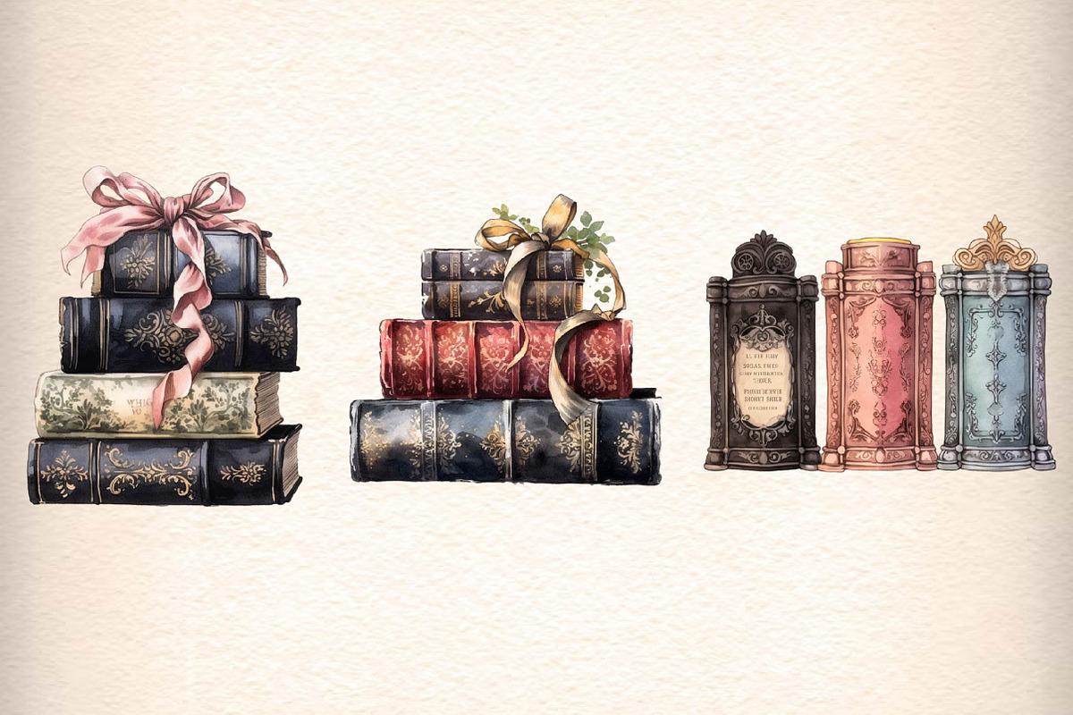 Watercolor Victorian books Clipart, an Illustration by CreationArt (Photo 4 of 5)