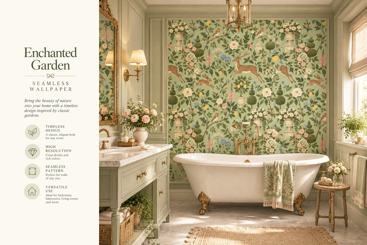 Enchanted Garden Seamless Wallpaper, a Wallpaper Graphic by by creative paper (Photo 14 of 15)
