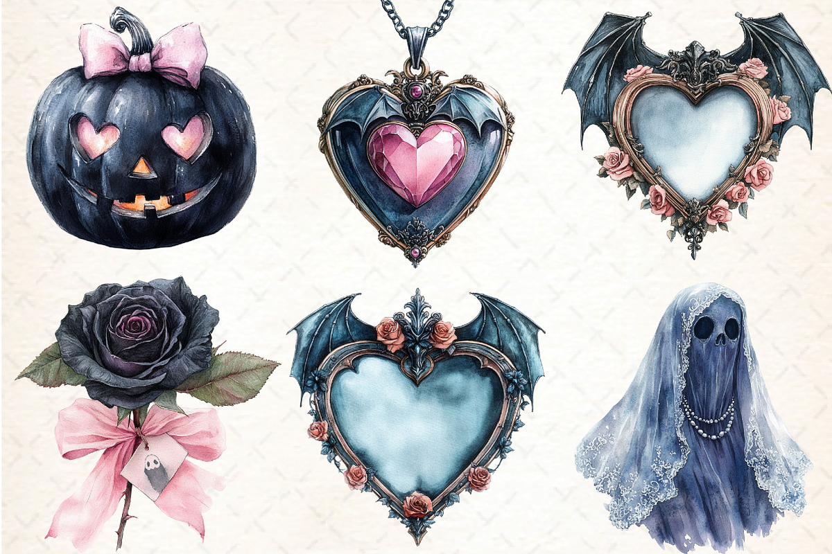 Gothic Coquette Halloween Clipart, an Illustration by DreamCafeArt (Photo 4 of 7)