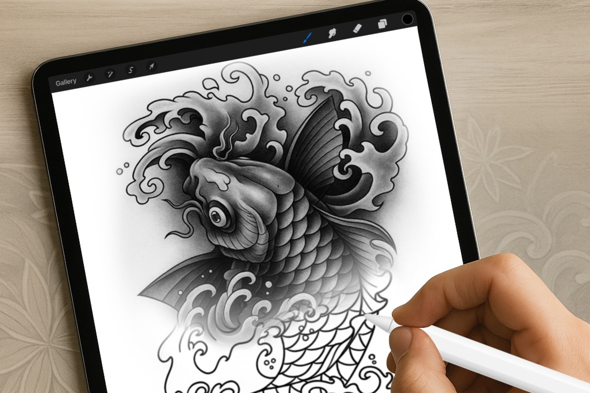 100 Japanese Koi Fish Tattoo Stencil, a Brush Add-On by ProcreateInk (Photo 7 of 7)