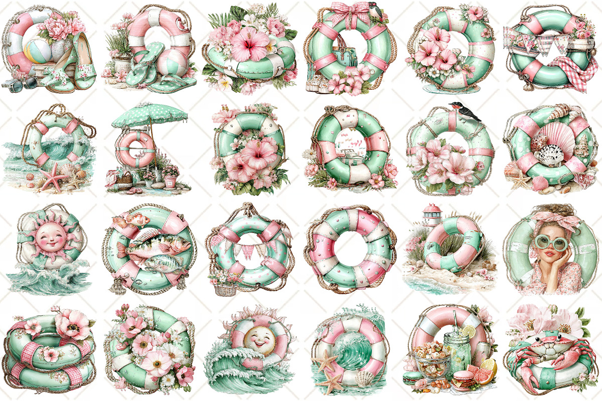 Whimsical Summer Lifebuoy Clipart, an Illustration by Black Bird Studio (Photo 2 of 5)