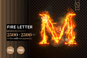 Fire Letter M of burning flame (PSD)