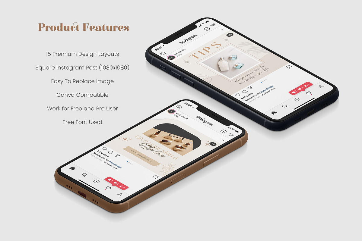 Skincare Instagram Post Canva, a Social Media Template by Boinah Studio (Photo 2 of 6)