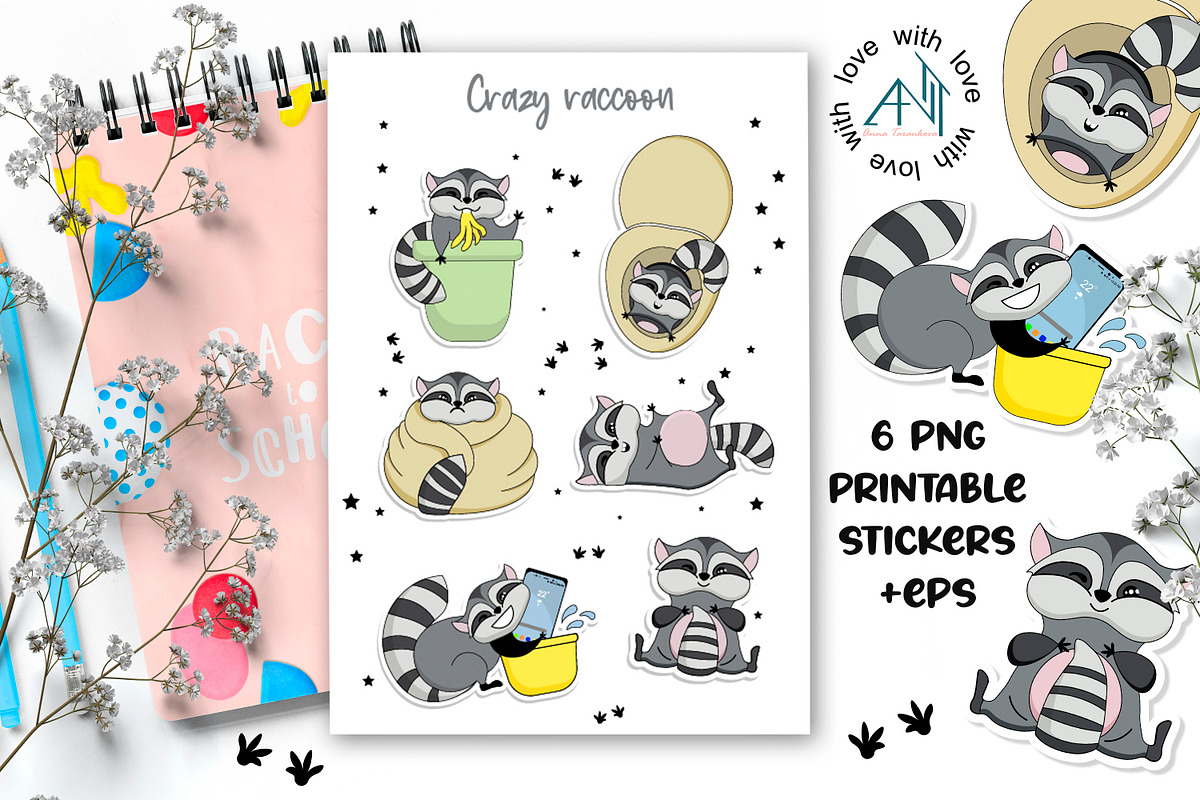 Funny Racoon sticker sheet, an Animal Illustration by Big Squirrel (Photo 1 of 4)