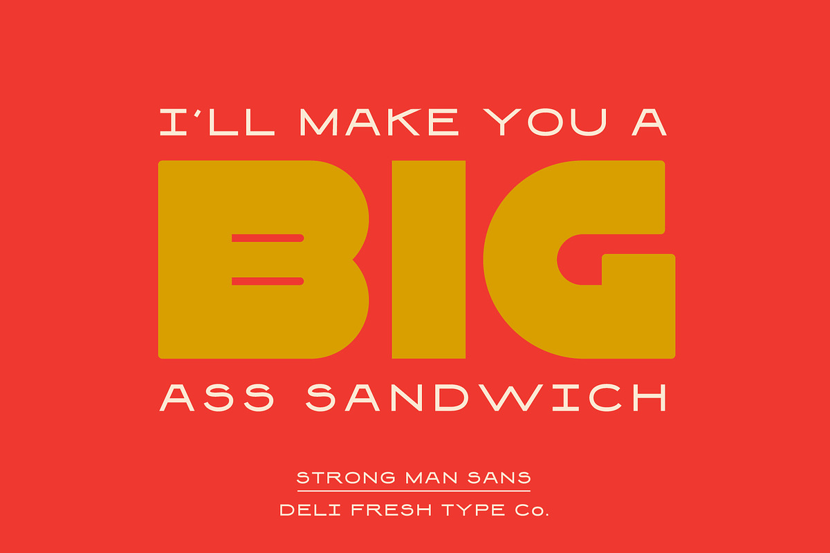 Strong Man Sans: Heavy Display Font, a Font by DeliFreshTypeCo. (Photo 6 of 7)