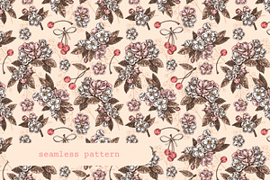 Cherry Crows. Seamless Patterns