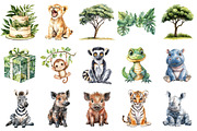 Watercolor Cute Safari Clipart, an Illustration by OK Design (Thumbnail 5 of 6)