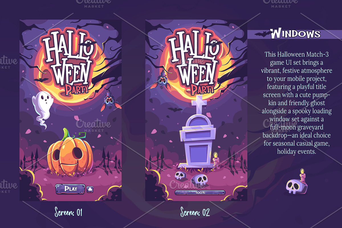 Halloween Match-3 Game UI Kit, an UI Kit Template by Nearbirds (Photo 2 of 7)
