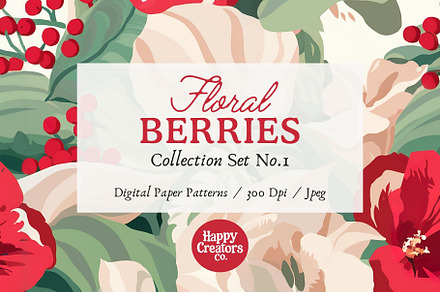 Floral Berries Digital Paper Pack, a Pattern Graphic by Happy Creators Co.