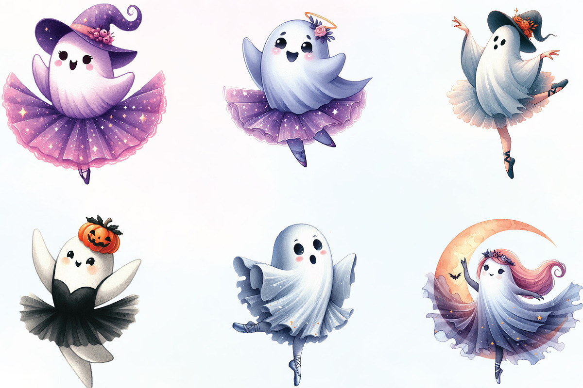 Halloween Ghost Dancing Ballerina, an Illustration by CraftArtStudio (Photo 3 of 6)