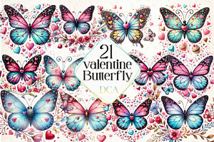 Valentine Butterfly Clipart Bundle, an Illustration by DreamCafeArt