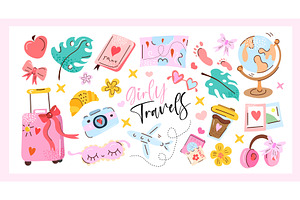 Girly Travels is a hand drawn vector, a Transportation Illustration by Lucia Fox