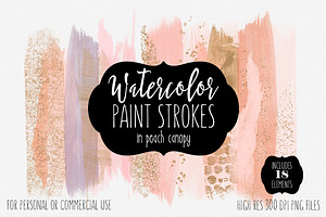 Watercolor Brush Strokes Peach Gold