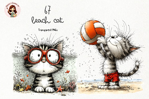 Beach Cat Watercolor Clipart, an Animal Illustration by Nicolle's Colorful Art