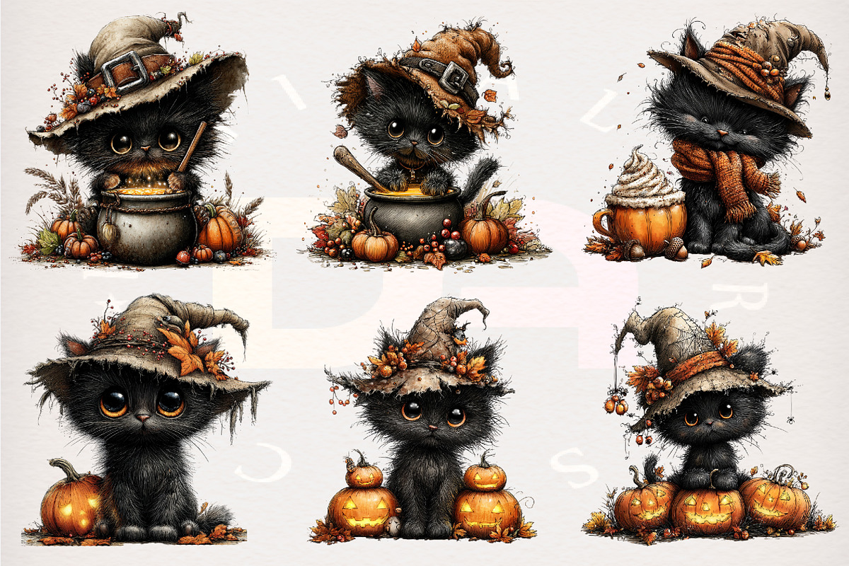 Whimsical Black Cat Halloween PNG, a Transportation Illustration by Digital Artistic99 (Photo 2 of 7)