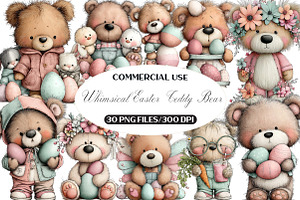 Whimsical Easter Teddy Bear Clipart, an Illustration by Black Bird Studio
