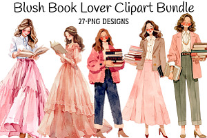 Blush Book Lover Clipart Bundle, an Illustration by Daily.Designs